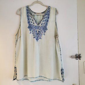 LUCKY BRAND Embroidered Blue Tunic
